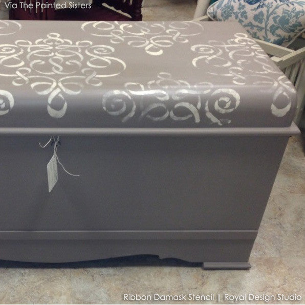 Ribbon Damask Furniture Stencil