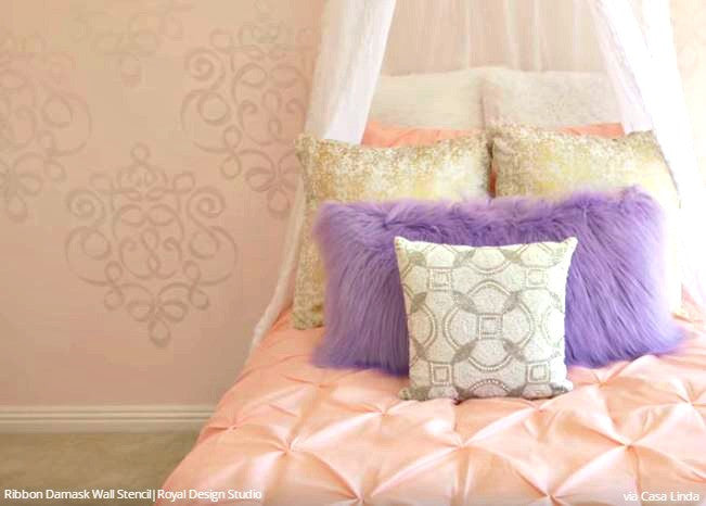 Ribbon Damask Wall Stencil