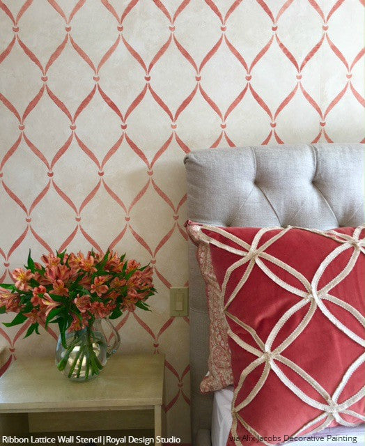 Classic Trellis Wallpaper Designs Painted Wall Stencils Bedroom Makeover - Royal Design Studio
