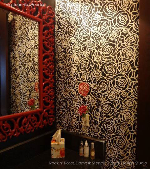 Damask Stencil Rockin' Roses Modern Flower Wall Stencil Pattern for Painting - Royal Design Studio