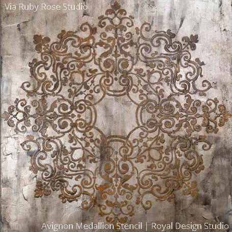 Gilded Metallic Wall Art using Avignon Medallion Stencils for DIY Designer Style - Royal Design Studio