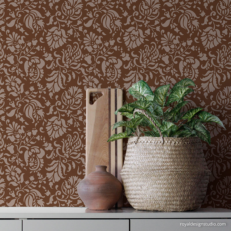 Allover Brocade Large Wall Stencil