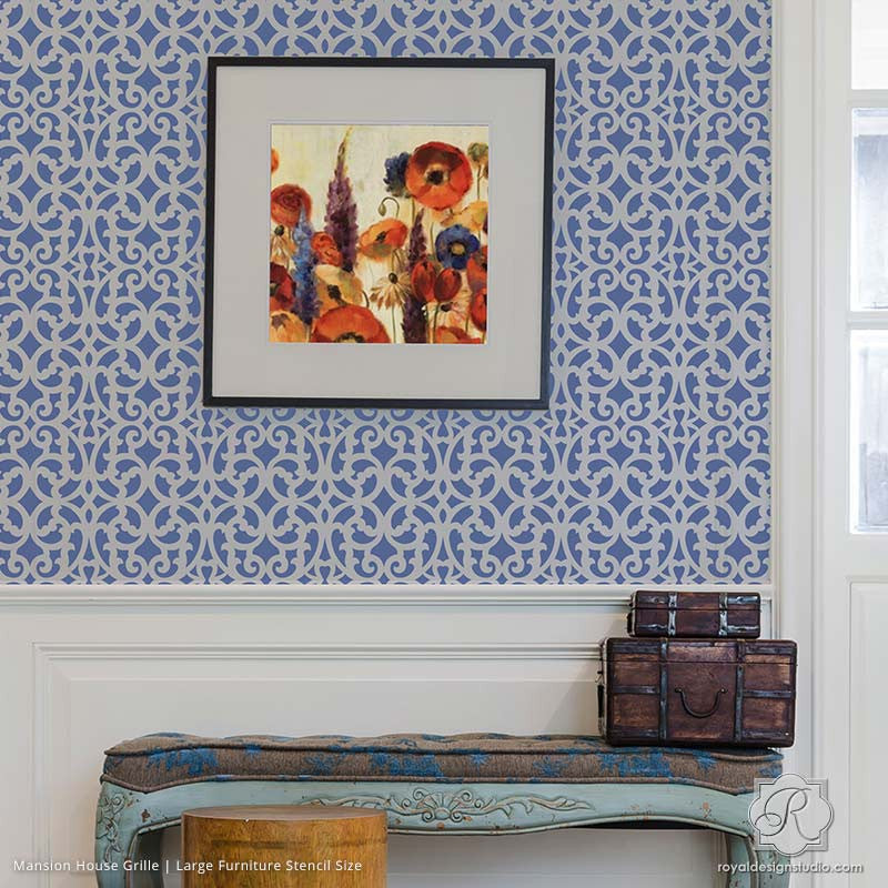 DIY Stenciled Walls and Furniture Projects using Mansion House Grille Trellis Furniture Stencils - Royal Design Studio
