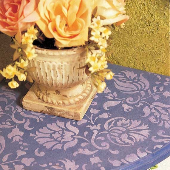 Allover Brocade Flowers Furniture Stencils for Stenciled Table Tops and Stenciled Dresser Drawers with Flower Patterns - Royal Design Studio