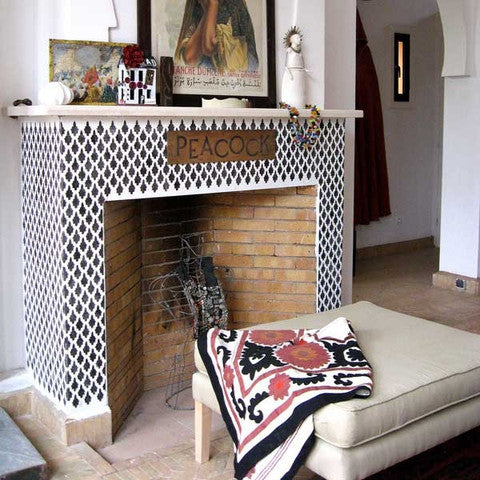 DIY Patterned Fireplace Design - Moroccan Arches Allover Moroccan Stencils - Royal Design Studio