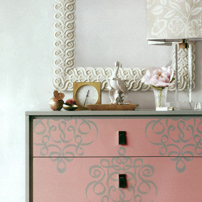 Allover Damask Ribbon Furniture Stencils for Painting Furniture with Chalk Paint - Royal Design Studio