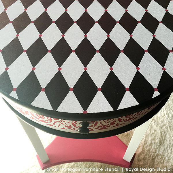 Pink and Black Girls Room Decor - Classic Harlequin Furniture Stencils - Royal Design Studio