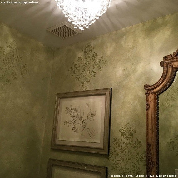 Elegant Painted Wall Designs with Florence Tile Wall Stencils - Royal Design Studio
