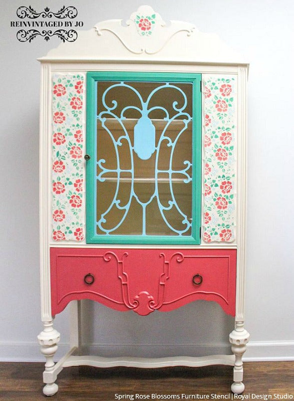 Spring Rose Blossoms Furniture Stencil