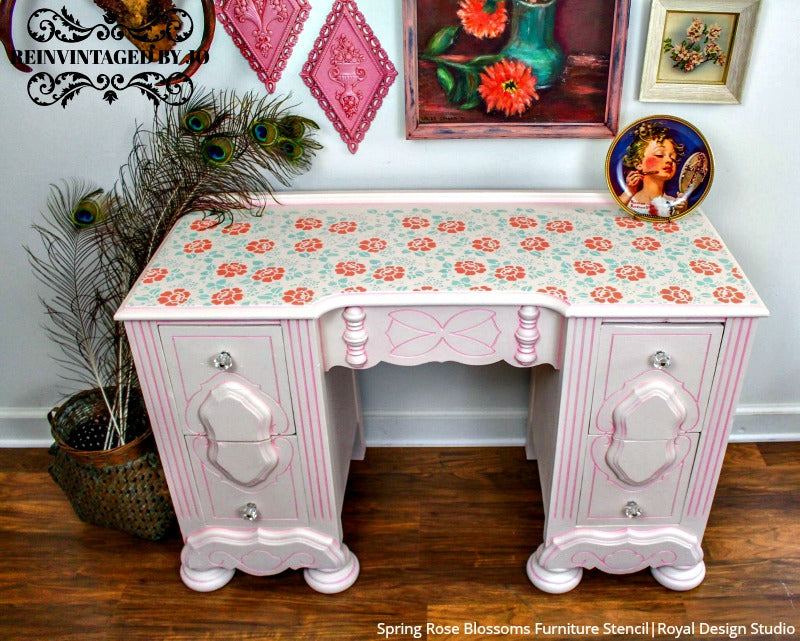 Spring Rose Blossoms Furniture Stencil