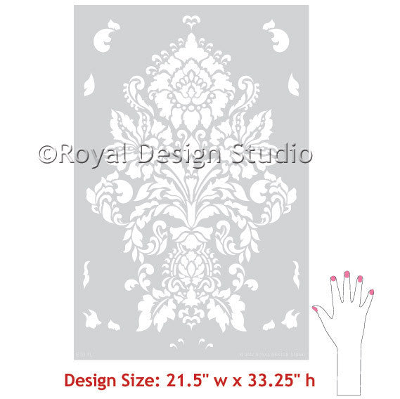 Large Damask Wallpaper Wall Stencils - Classic European Wall Decor Paint Stencils - Royal Design Studio Antoinette Damask Wall Stencils