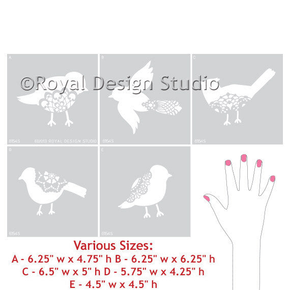 Lace Birds Wall Motif Stencil Set Hand Image - Royal Design Studio Stencils