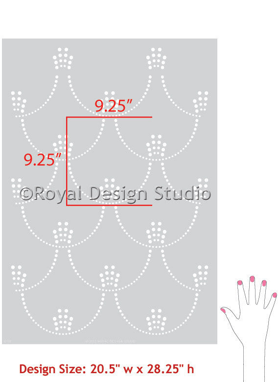 Decorating with Art Deco Style - Metallic Art Deco Allover Wall Stencils - Deco Pearls Damask Wall Stencils - Royal Design Studio