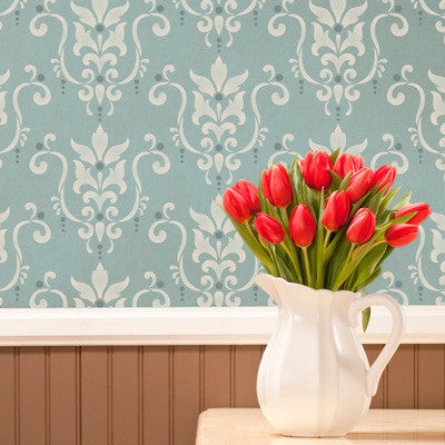 Classic and Victorian  Design - Serenity Damask Wallpaper Wall Stencils - Royal Design Studio