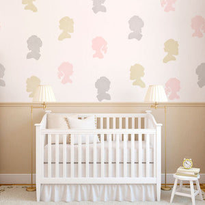 Cute Nursery Decor or Girls Room Decor - Painted Cameo Faces with Wall Art Stencils