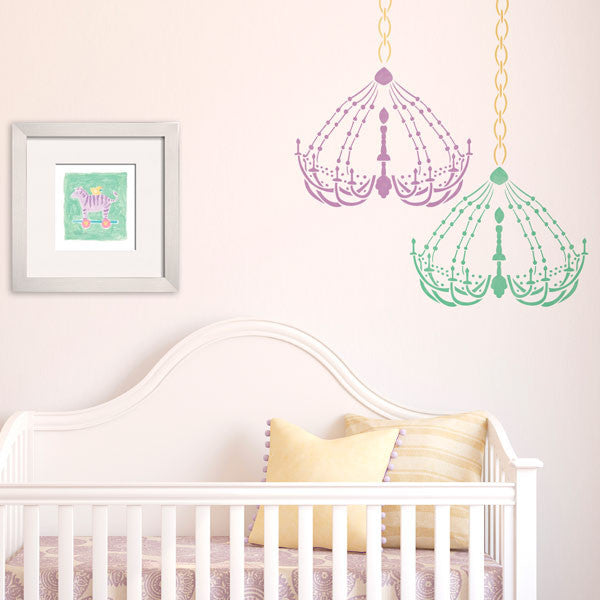 Chandelier wall stencils for cute baby girl nursery decor - Royal Design Studio