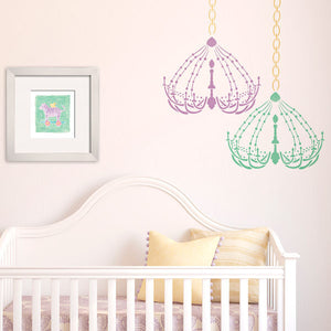 Chandelier wall stencils for cute baby girl nursery decor - Royal Design Studio
