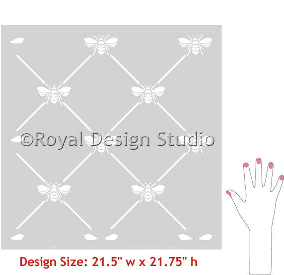 french design and bumble bee trellis pattern wall stencils for diy wallpaper effect - Royal Design Studio wall stencils