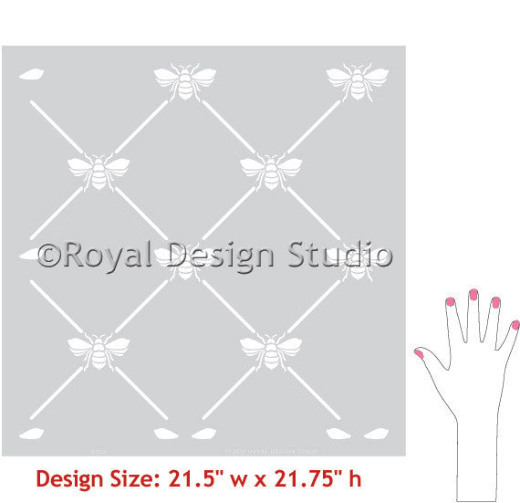 french design and bumble bee trellis pattern wall stencils for diy wallpaper effect - Royal Design Studio wall stencils