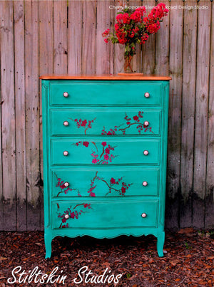 Cherry Blossoms Stencil by Royal Design Studio - Painted Furniture Projects with Asian Design