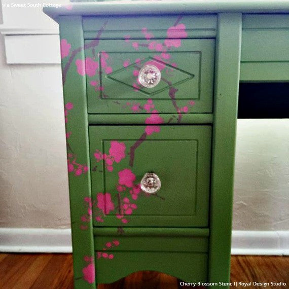 DIY Decorating with Japanese and Asian Decor - Cherry Blossoms Flower Furniture Stencils - Royal Design Studio