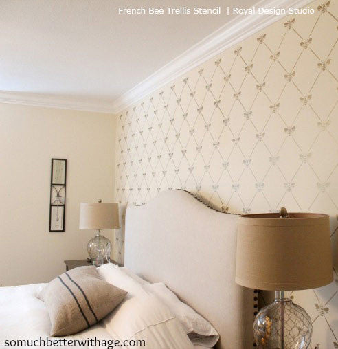 french design and bumble bee trellis pattern wall stencils for diy wallpaper effect - Royal Design Studio wall stencils