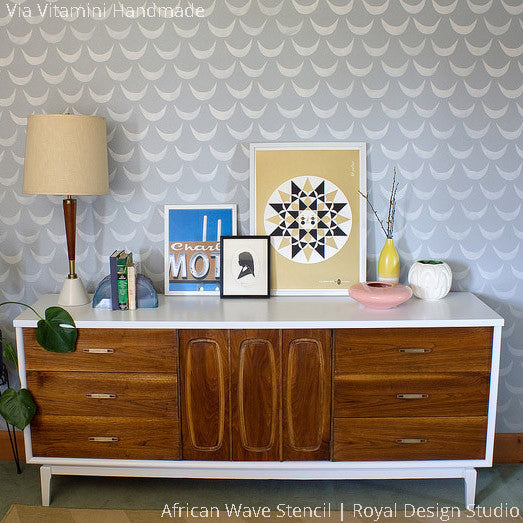 Modern Mid Century Style and Design with African Wave Wall Stencils - Royal Design Studio