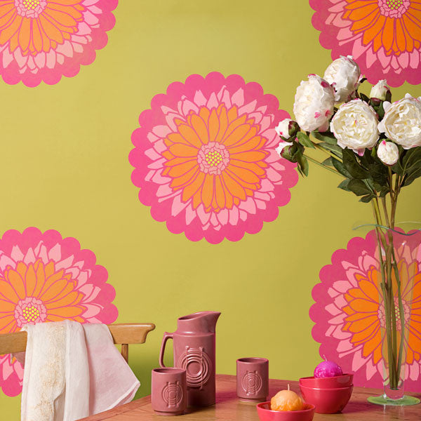 Colorful and Cute Wall Decor Ideas using Daisy Dot Flower Wall Art Stencils - Royal Design Studio