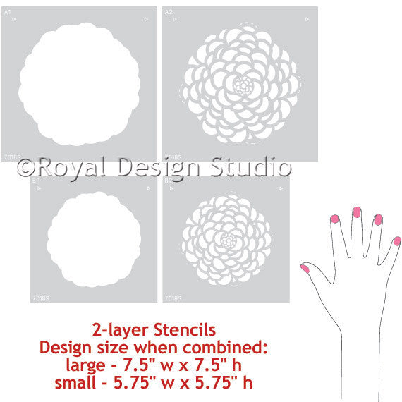 Zinnia Flower Small Stencils Set - Pack of 2 - Painting for Wood