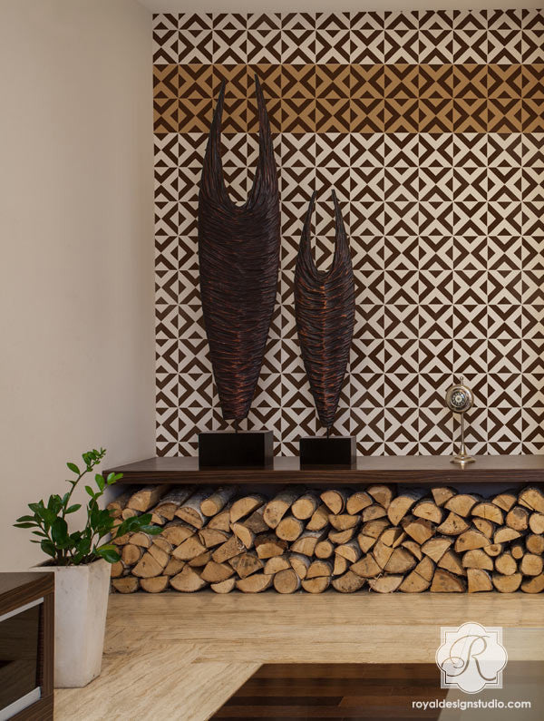 Tribal Pattern for Exotic Home Decor - Modern and Geometric Patterns Painted on Walls - Bold Accent Walls Stenciled with All the Angles Wall Stencils - Royal Design Studio