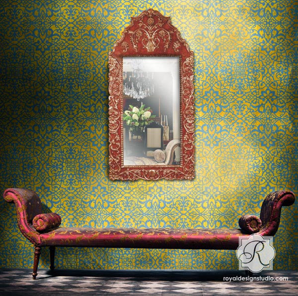 Trendy Detailed Wall Pattern - Palace Trellis Moroccan Wall Stencils for Painting - Royal Design Studio