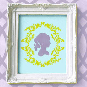 Decorate a cute girls room with feminine cameo faces and wall art stencils - Royal Design Studio