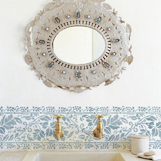 Leaves Brocade Border Stencil in Bathroom Makeover - Royal Design Studio Wall Stencils