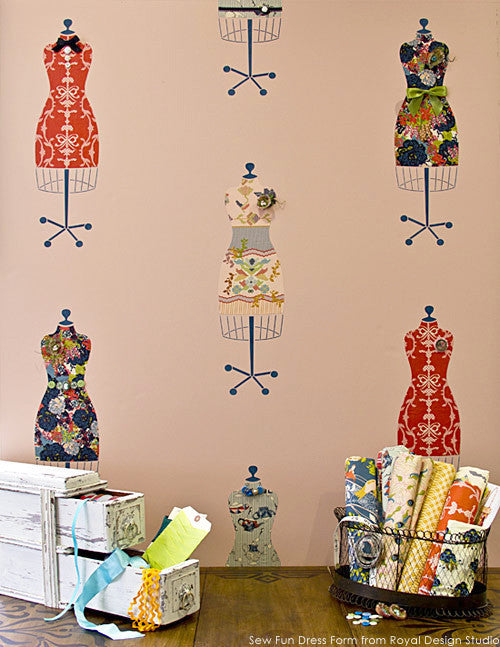 Dress Form Wall Art Stencils fpr Craft Room or Girls Room Decor - Royal Design Studio