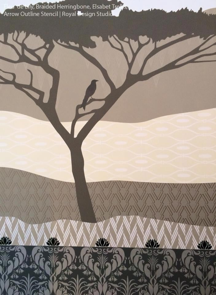 Decorate an Accent Wall with Mural Stencils - Modern Tribal Allover Trellis Wall Stencil | Elsebet Trellis | Raven+Lily Stencils | Royal Design Studio