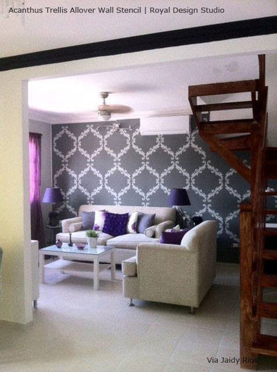 Large Trellis Wall Stencil | Acanthus Damask Wall Stencil for DIY Wallpaper