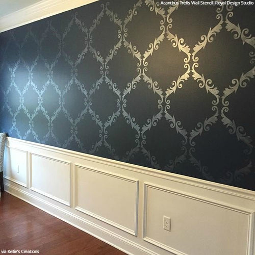 Large Trellis Wall Stencil | Acanthus Damask Wall Stencil for DIY Wallpaper