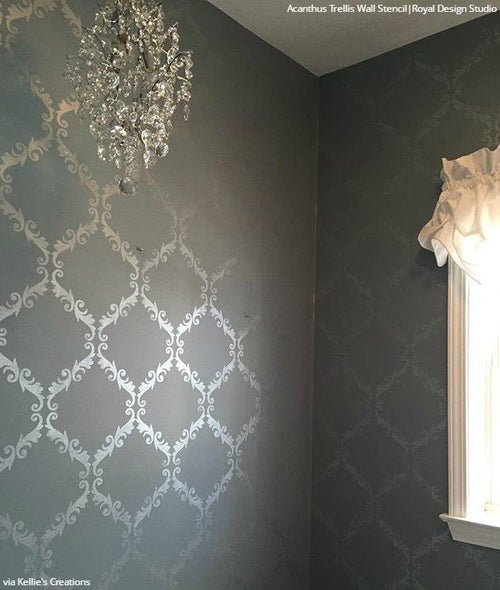 Large Trellis Wall Stencil | Acanthus Damask Wall Stencil for DIY Wallpaper