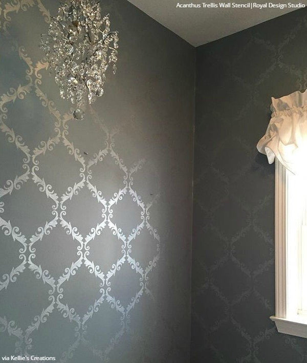 Large Trellis Wall Stencil | Acanthus Damask Wall Stencil for DIY Wallpaper