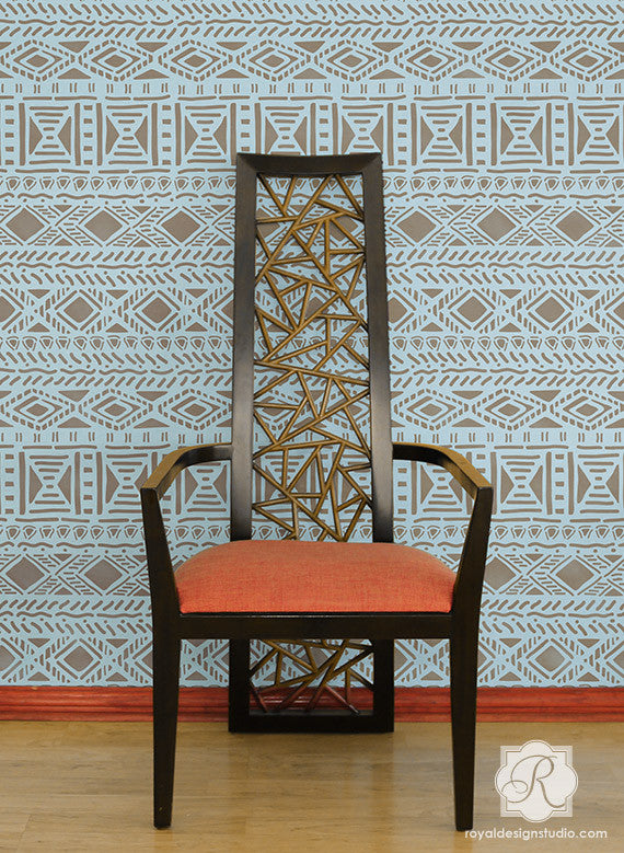Geometric African and Tribal Pattern for Painted Accent Walls - Royal Design Studio Wall Stencils