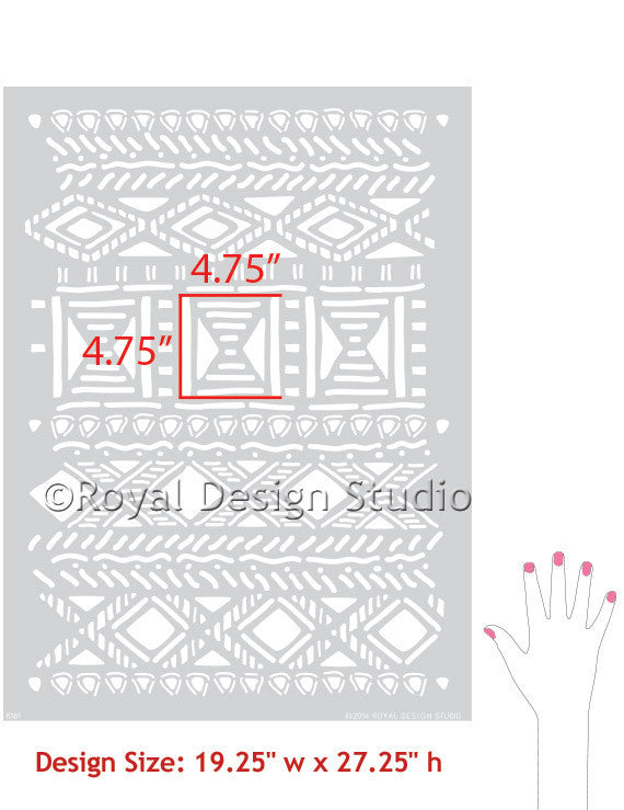 Geometric African and Tribal Pattern for Painted Accent Walls - Royal Design Studio Wall Stencils