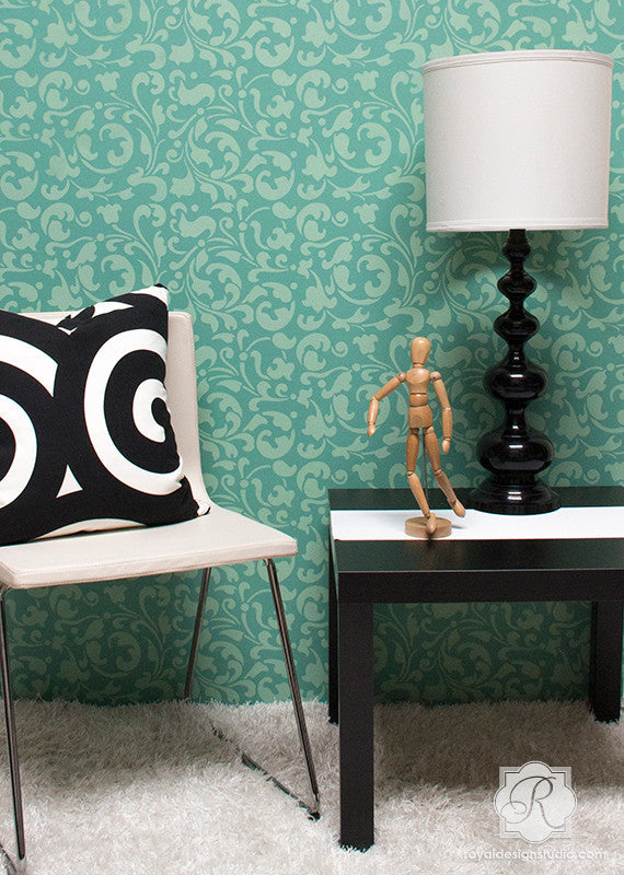 Painting Accents Walls with Moroccan Allover Swirl Wall Stencils - Royal Design Stuido