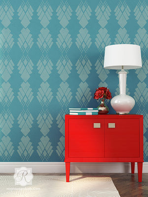 Room Makeover by Painting Walls - Art Deco Diamond Allover Stencil for Walls. Raven + Lily Stencils | Royal Design Studio