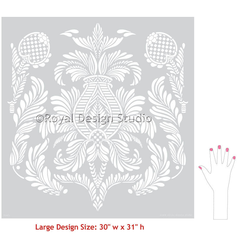 Designing a Wallpaper Look with DIY Wall Stencils and Damask Patterns - Isle of Palms Damask Wall Stencils - Royal Design Studio