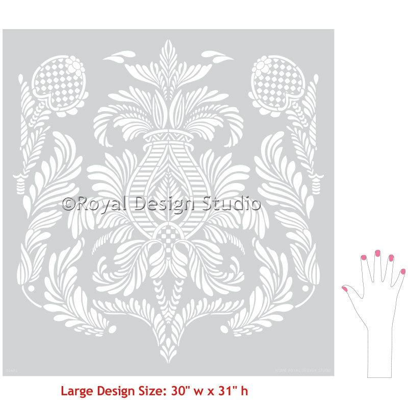 Large Damask Wall Stencils | French & Vintage Wallpaper – Royal Design ...
