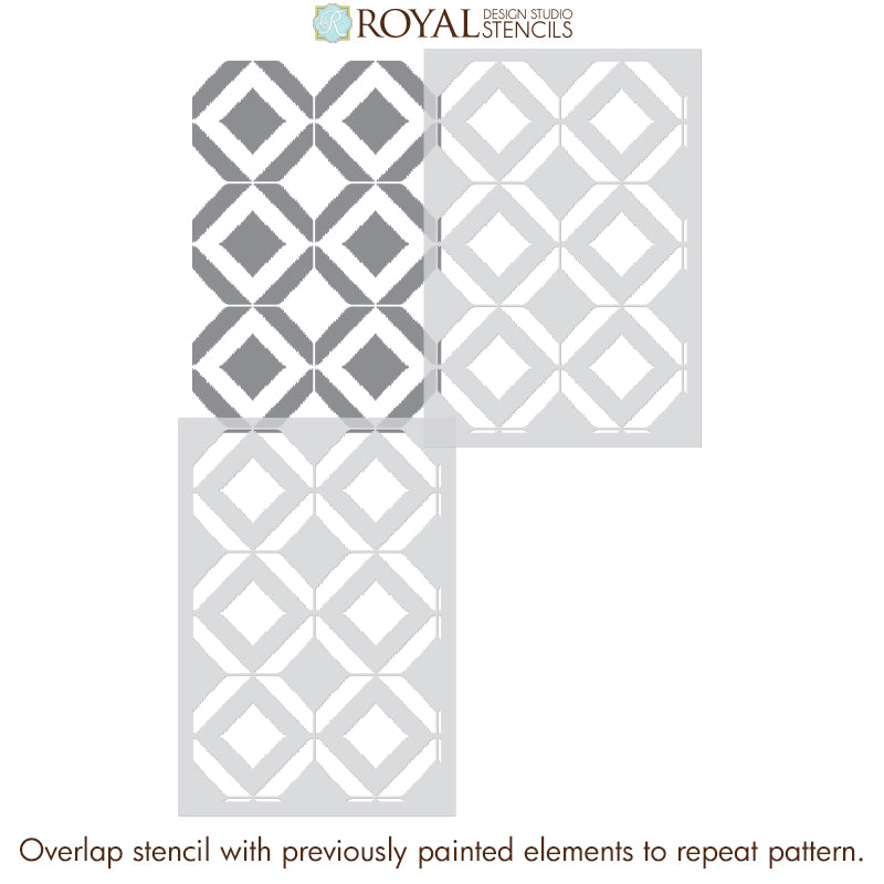 Modern Bohemian Wallpaper - Decorative Wall Pattern for Renters - Birds Eye Ikat Pattern Tile Stencils - Royal Design Studio Stencils