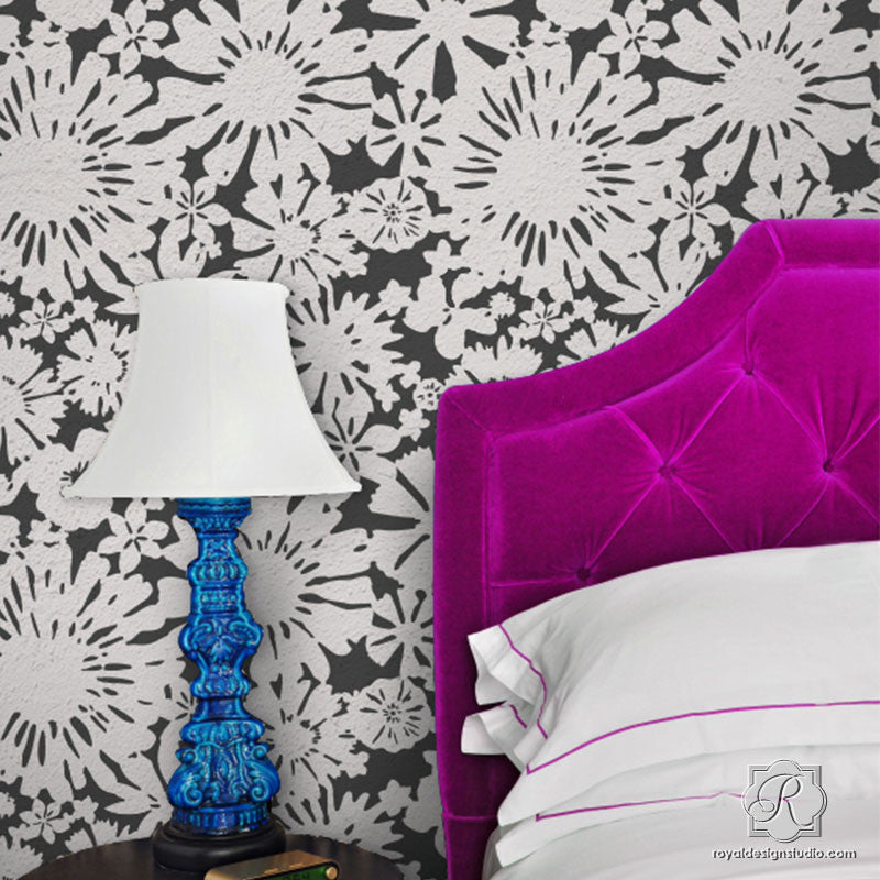 Large Floral Wallpaper Designs Painted with Wall Stencils - Royal Design Studio