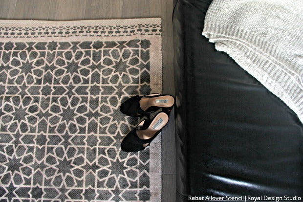 DIY Rug Project Painting with Moroccan Geometric Stencils for Fabric - Royal Design Studio