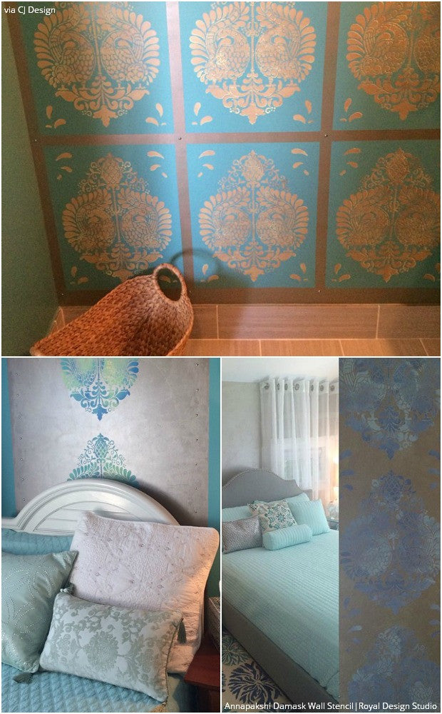 Annapakshi Indian Damask Wall Stencil