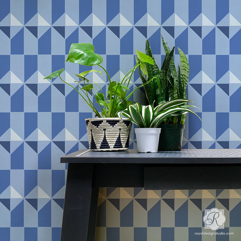Modern Wallpaper Pattern Tile Shapes - Calypso Tiles Allover Stencils for Painting - Royal Design Studio